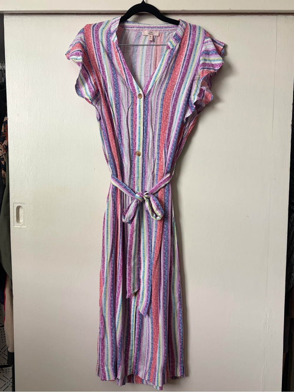 Como Vintage Multi-Stripe Button Front Maxi Dress - Pink, Purple, Blue